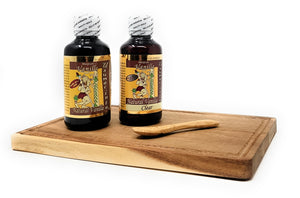 Baker's Gift Set:  Usumacinta Pure Vanilla 4 Ounces Amber and Clear, Cutting Board & Decorative Spoon