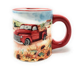 Usumacinta Pure Vanilla 16.8 Ounces Amber and Vintage Red Truck with Sunflowers Coffee Mug