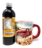 Usumacinta Pure Vanilla 16.8 Ounces Amber and Vintage Red Truck with Sunflowers Coffee Mug